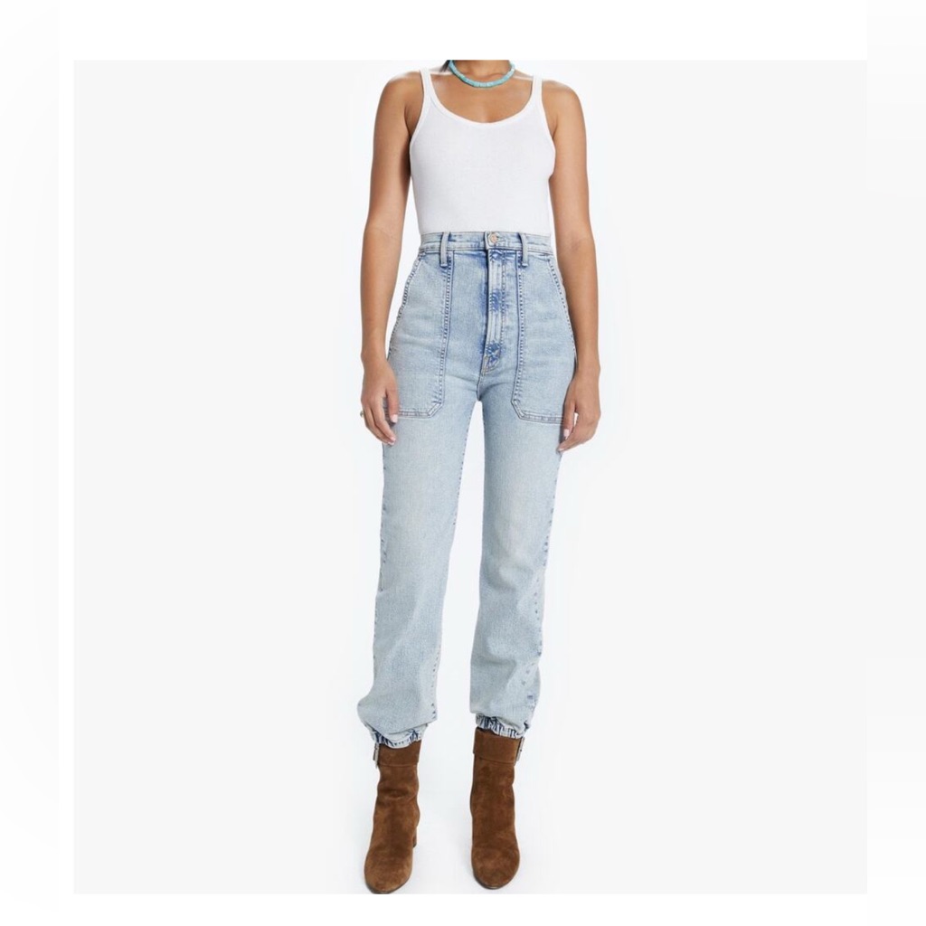 Mother Wrapper Patch Springy Ankle Jogger Jeans Color Chill Pill